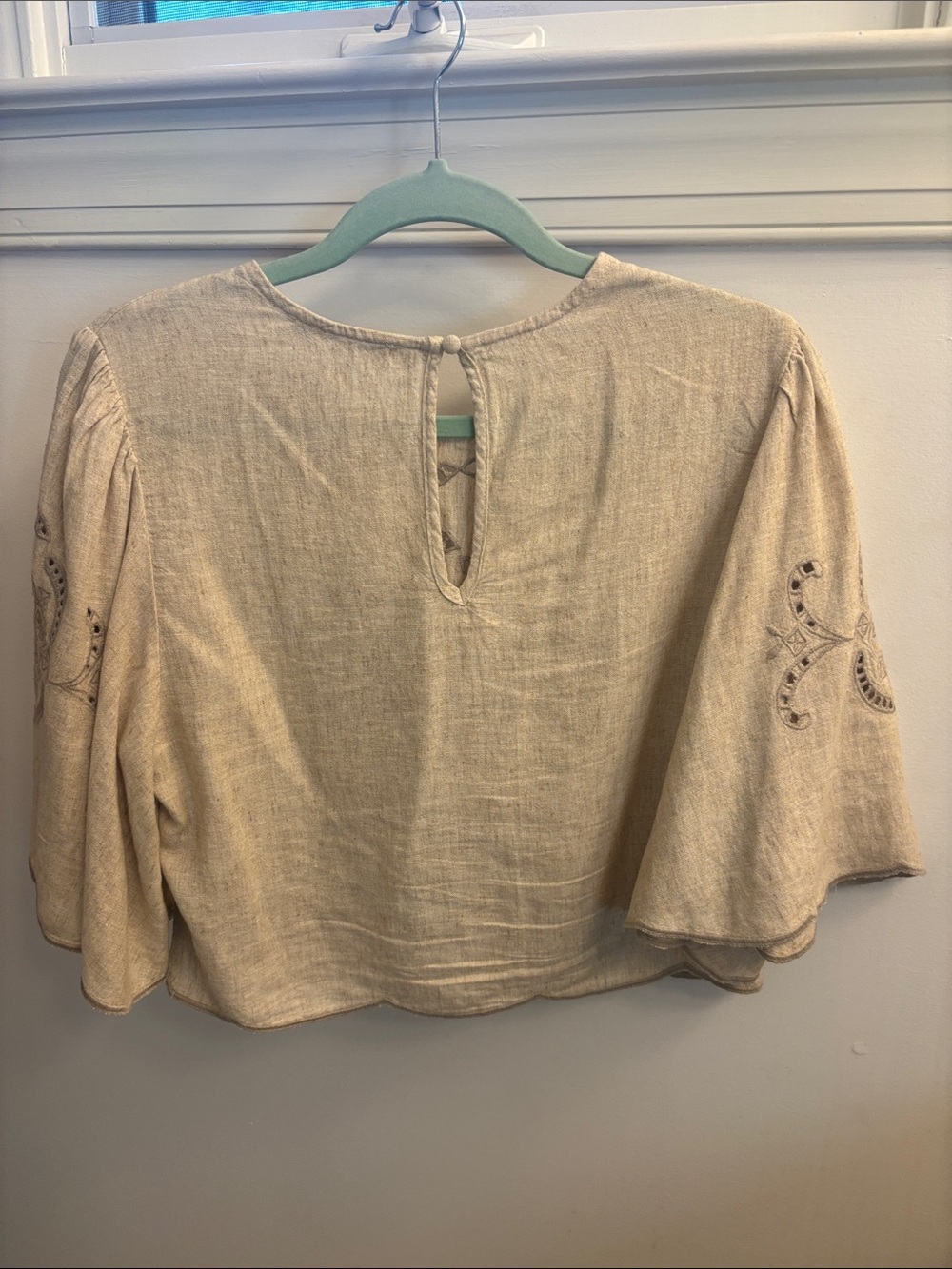 Abercrombie & Fitch Beige Embroidered Linen-Blend Women's Blouse - Picture 3 of 3